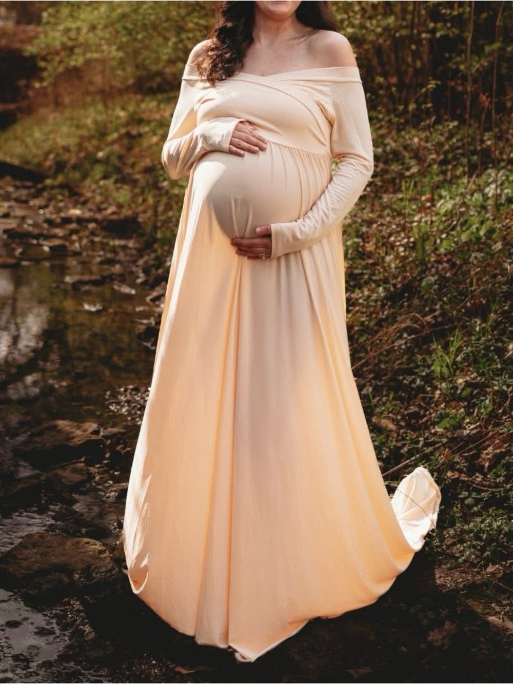 Off-Shoulder Maternity Maxi Dress - Peach